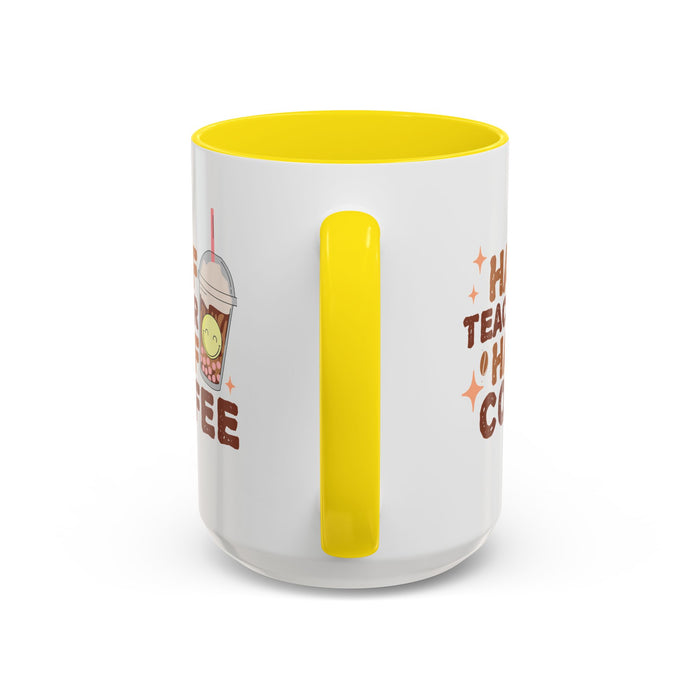 Funny Teacher Mug - Half Teacher Half Coffee Ceramic Cup Accent Coffee Mug (11, 15oz)