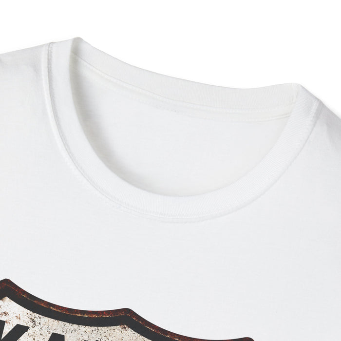Vintage Kansas Route 66 Tee, Rusty Look with Bullet Holes on Route 66 Shield Unisex Softstyle T-Shirt