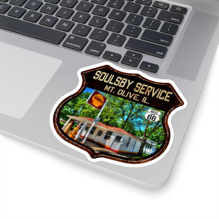 Sticker Soulsby Service Station Route 66 Illinois Shield Kiss-Cut Stickers