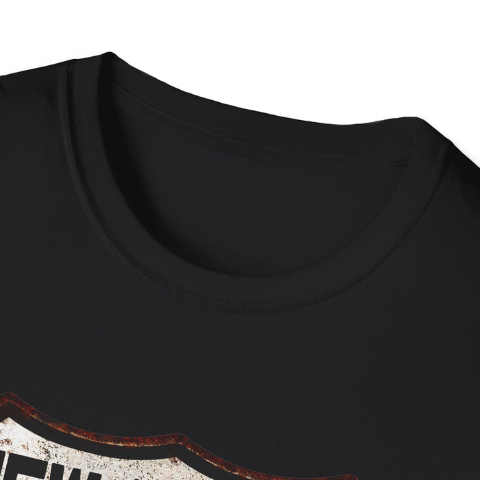 Vintage New Mexico Route 66 Tee, Rusty Look with Bullet Holes on Route 66 Shield Unisex Softstyle T-Shirt
