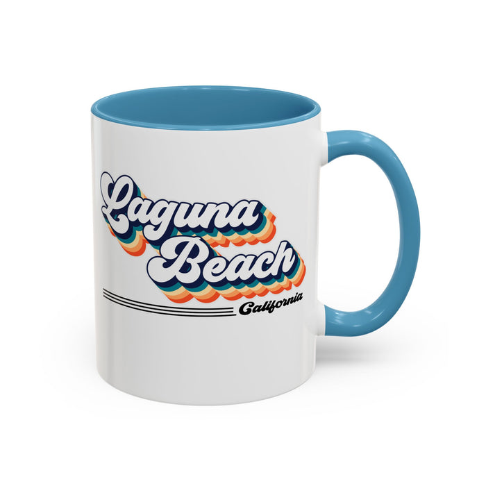 Coffee Mug, Laguna Beach Retro 80s Vibe Big Text, Tea Cup, Hot Chocolate Mug, Unique Gift for Beach Lovers, Birthday Gift for Coffee