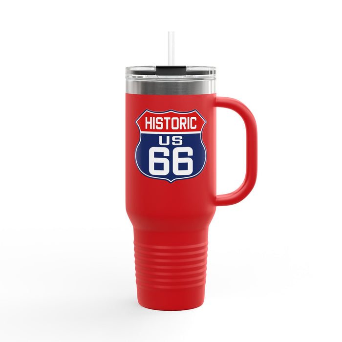 Route 66 Shield Insulated Travel Mug - Patriotic Red White Blue Decor Insulated Travel Mug, 40oz