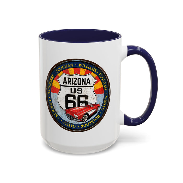 Retro Arizona Route 66 Sign Coffee Mug - Vintage Round Style Mug (11, 15oz)