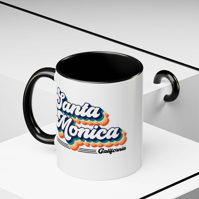 Coffee Mug, Santa Monica Retro 80s Vibe Big Text, Tea Cup, Hot Chocolate Mug, Unique Gift for Beach Lovers, Birthday Gift for Coffee