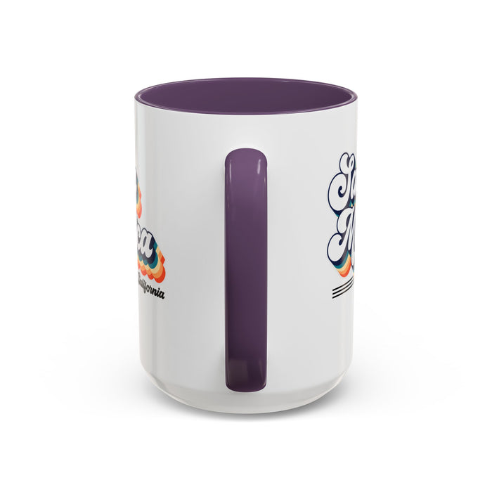 Coffee Mug, Santa Monica Retro 80s Vibe Big Text, Tea Cup, Hot Chocolate Mug, Unique Gift for Beach Lovers, Birthday Gift for Coffee