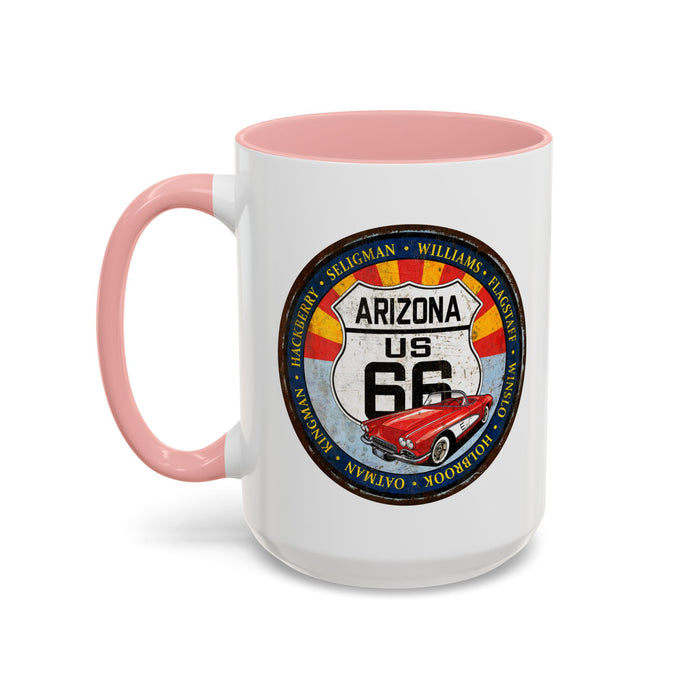 Retro Arizona Route 66 Sign Coffee Mug - Vintage Round Style Mug (11, 15oz)