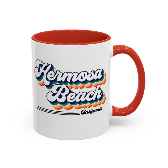 Coffee Mug, Hermosa Beach Retro 80s Vibe Big Text, Tea Cup, Hot Chocolate Mug, Unique Gift for Beach Lovers, Birthday Gift for Coffee