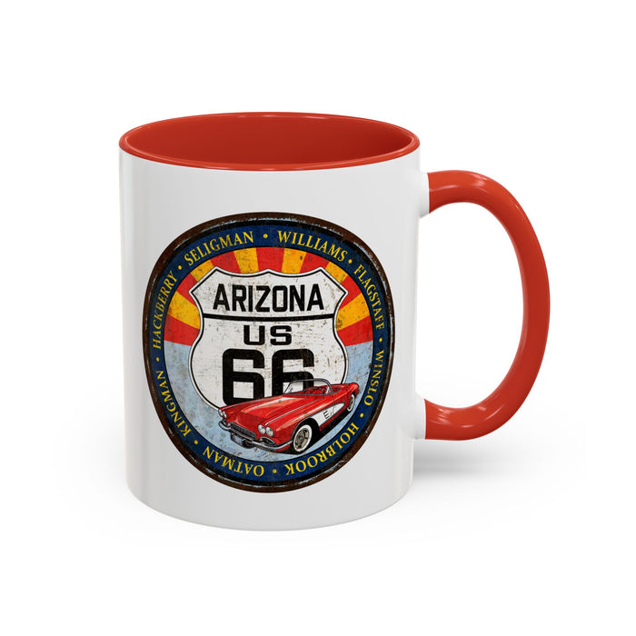Retro Arizona Route 66 Sign Coffee Mug - Vintage Round Style Mug (11, 15oz)