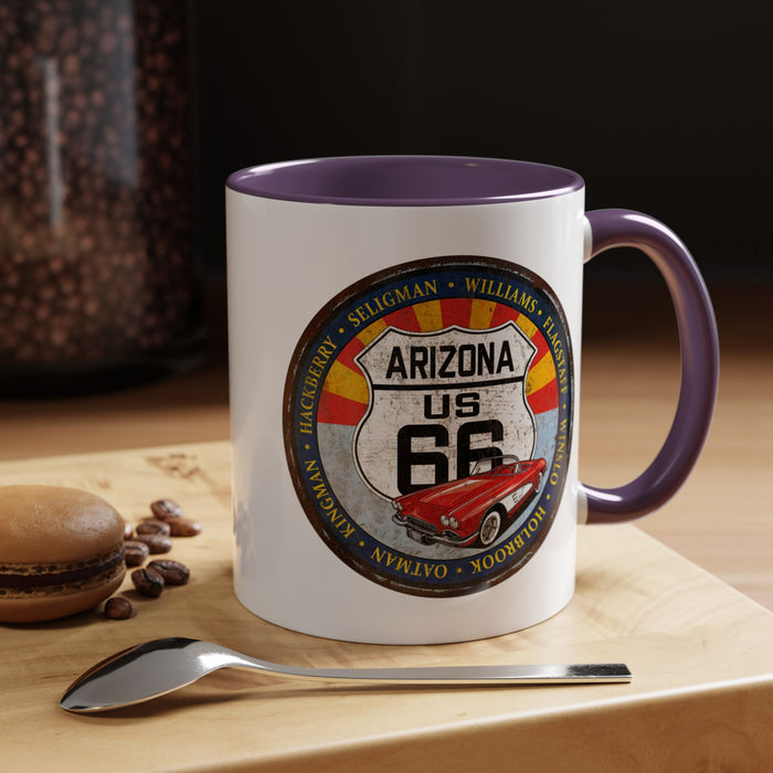 Retro Arizona Route 66 Sign Coffee Mug - Vintage Round Style Mug (11, 15oz)