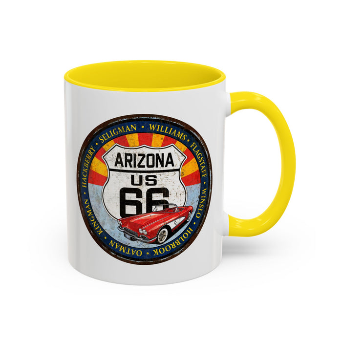 Retro Arizona Route 66 Sign Coffee Mug - Vintage Round Style Mug (11, 15oz)