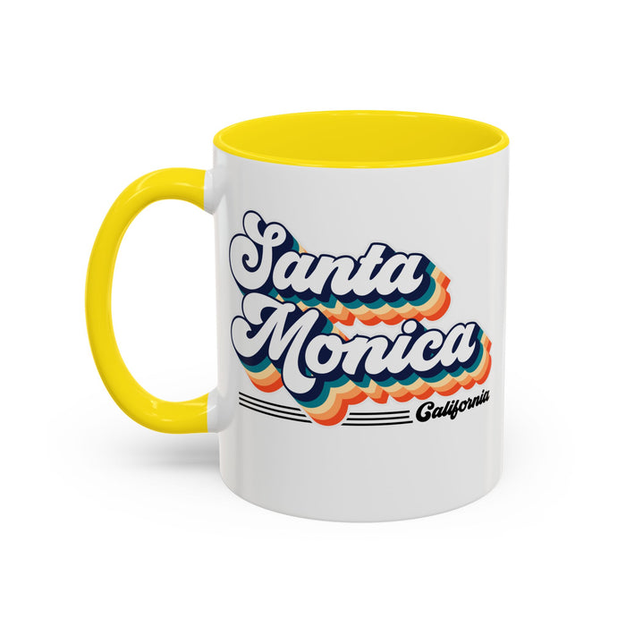 Coffee Mug, Santa Monica Retro 80s Vibe Big Text, Tea Cup, Hot Chocolate Mug, Unique Gift for Beach Lovers, Birthday Gift for Coffee