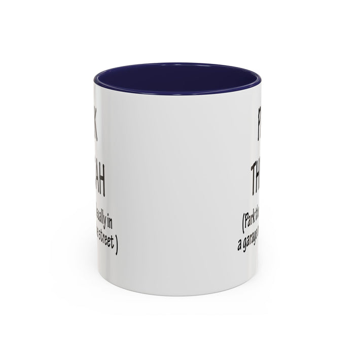 Accent Coffee Mug, Boston Pahk the Cah Funny Gift, Massachusetts Souvenir Cup, Tea Drinker Present, Office Desk Decor, Unique White Ceramic