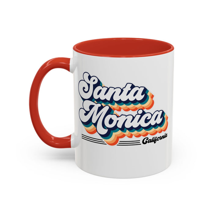 Coffee Mug, Santa Monica Retro 80s Vibe Big Text, Tea Cup, Hot Chocolate Mug, Unique Gift for Beach Lovers, Birthday Gift for Coffee